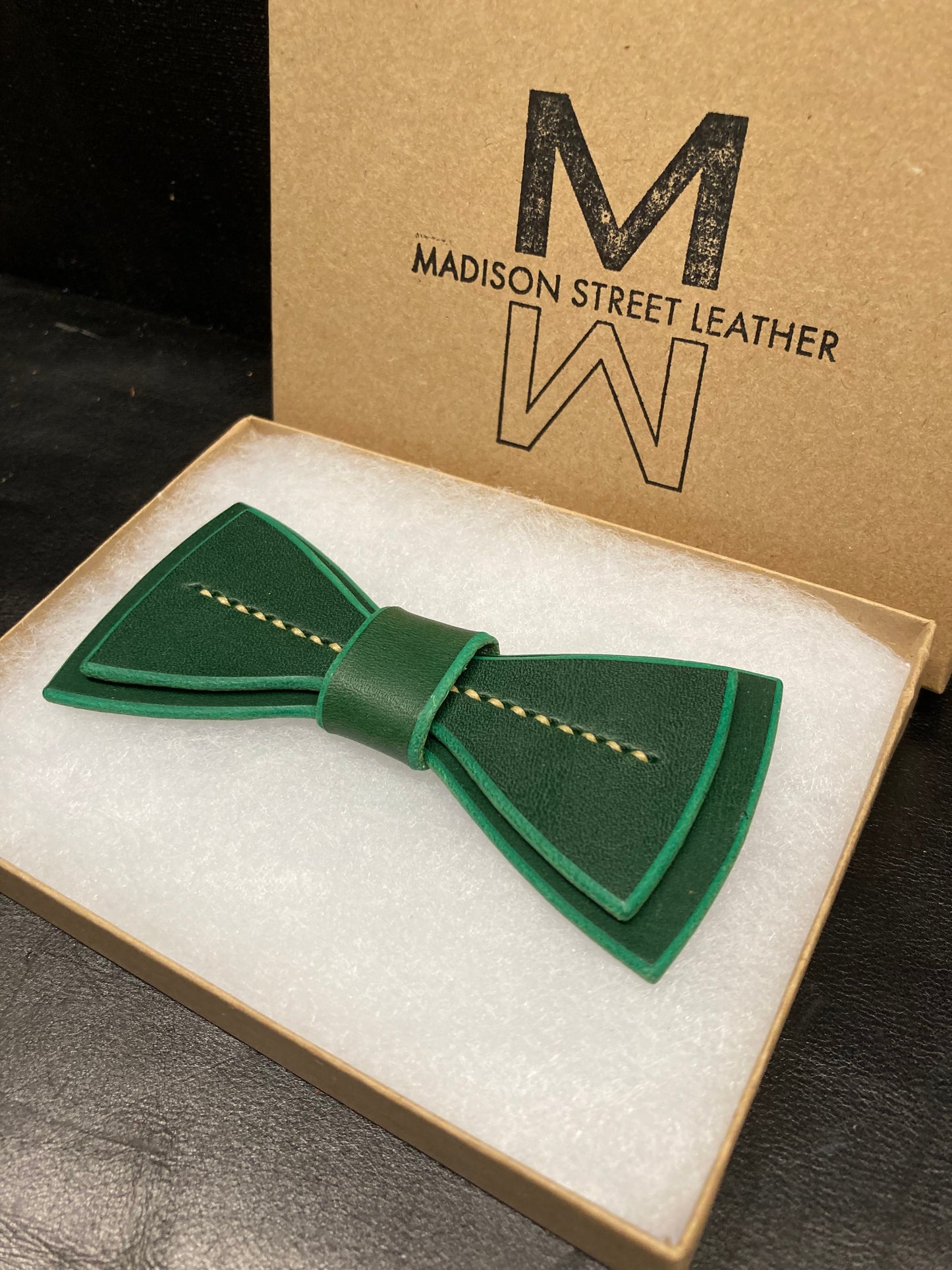 Irish Green Leather Bowtie