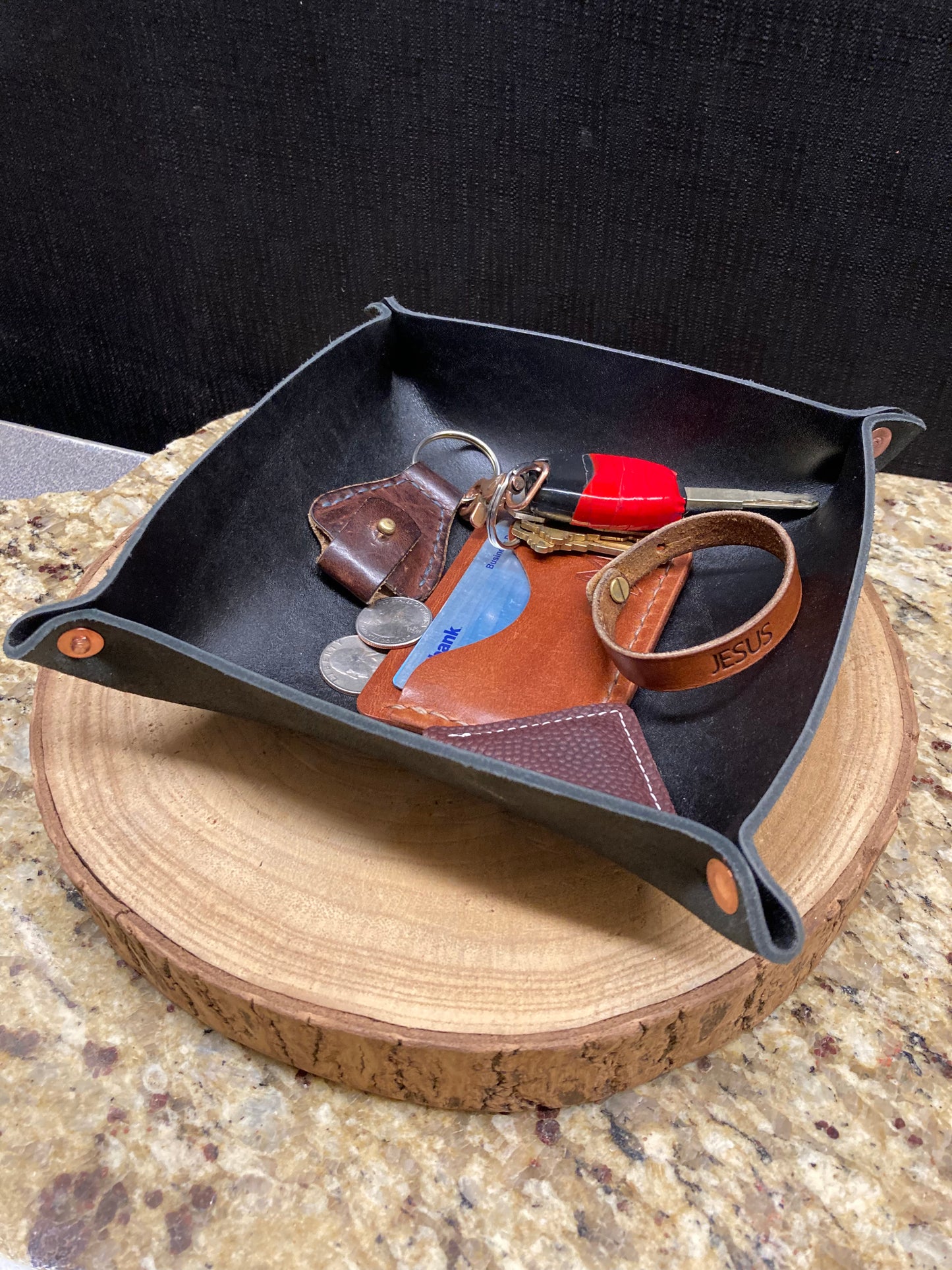 Black Leather Catch All Tray