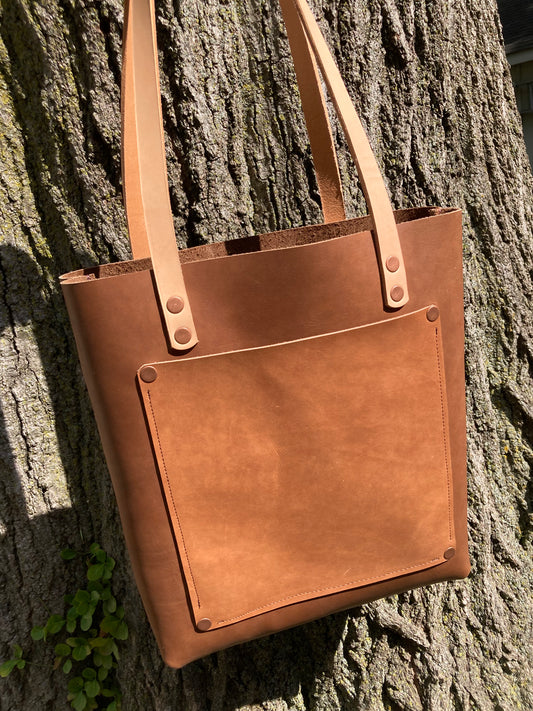 Medium Brown Tote Bag (Pinecone Leather Pocket)