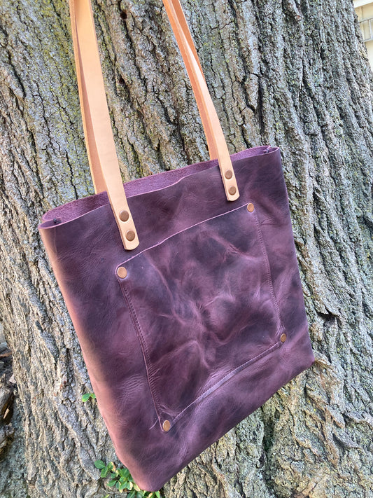 Purple Fusion Leather Tote Bag (Tan Straps)