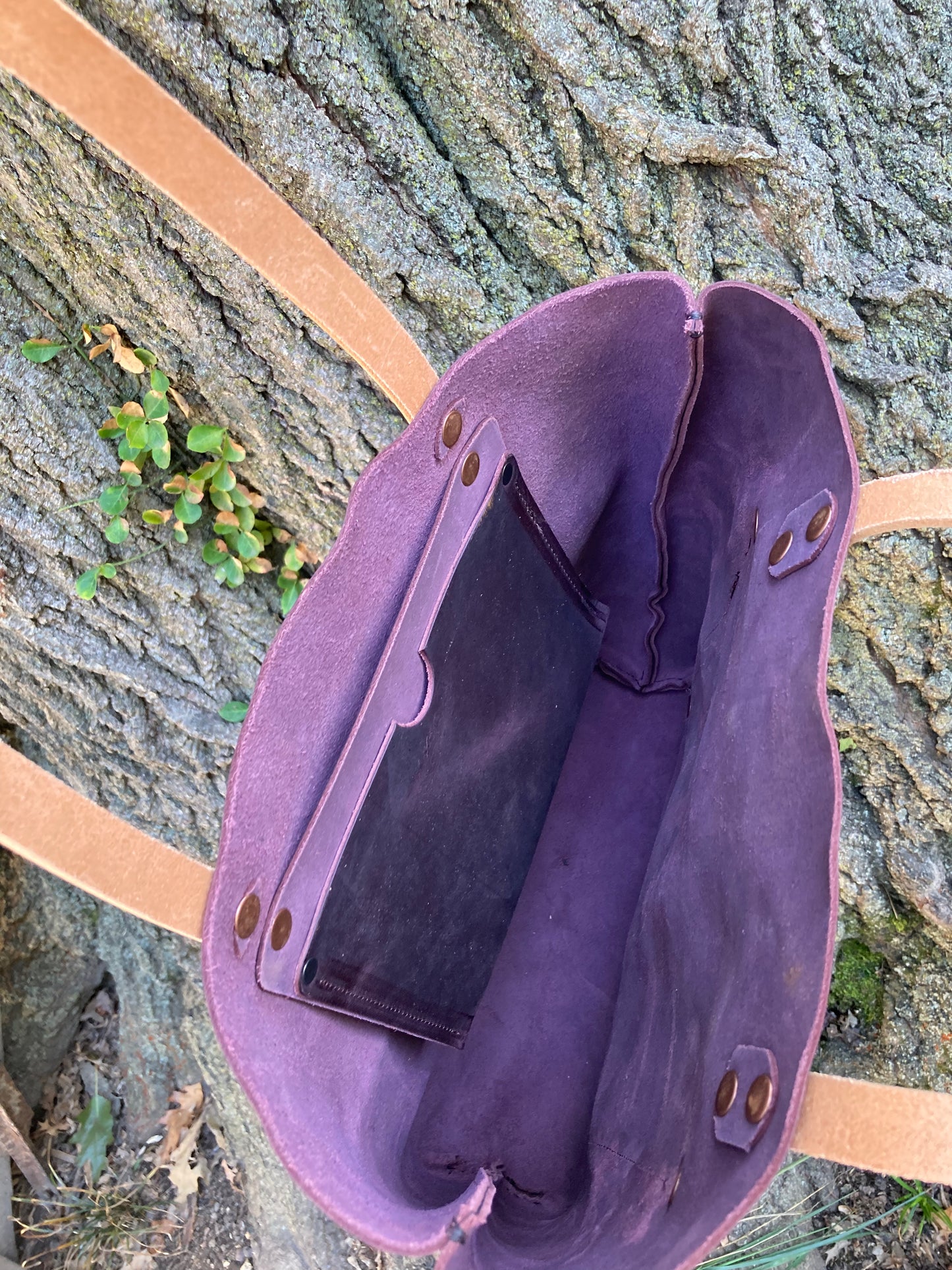 Purple Fusion Leather Tote Bag (Tan Straps)