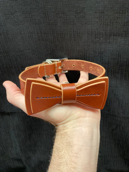 Medium Brown Dog Collar with Bowtie