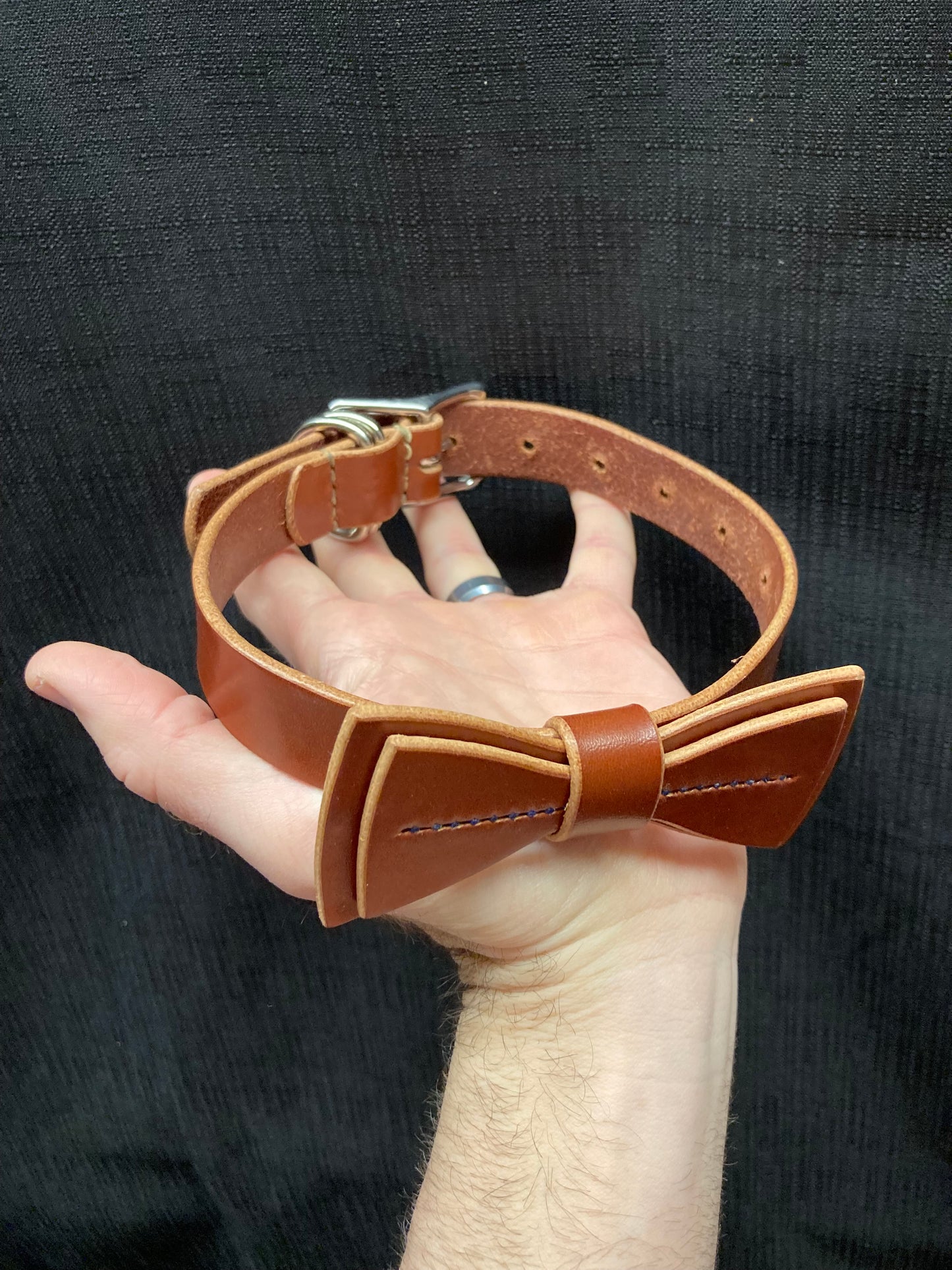 Medium Brown Dog Collar with Bowtie