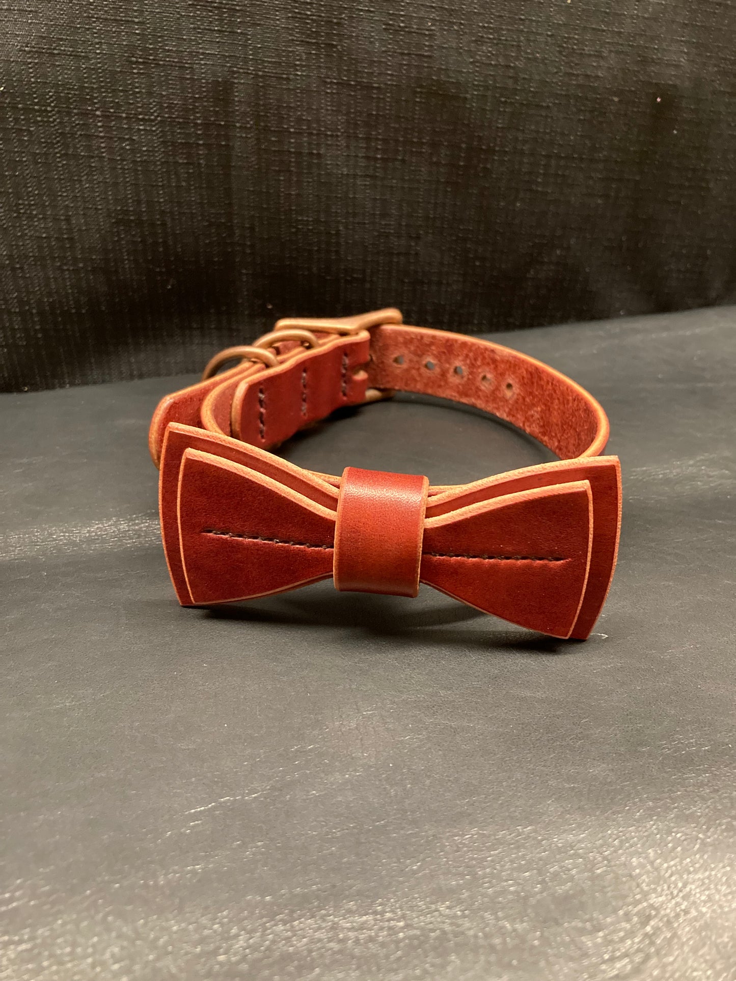 Chestnut Dog Collar with Bowtie