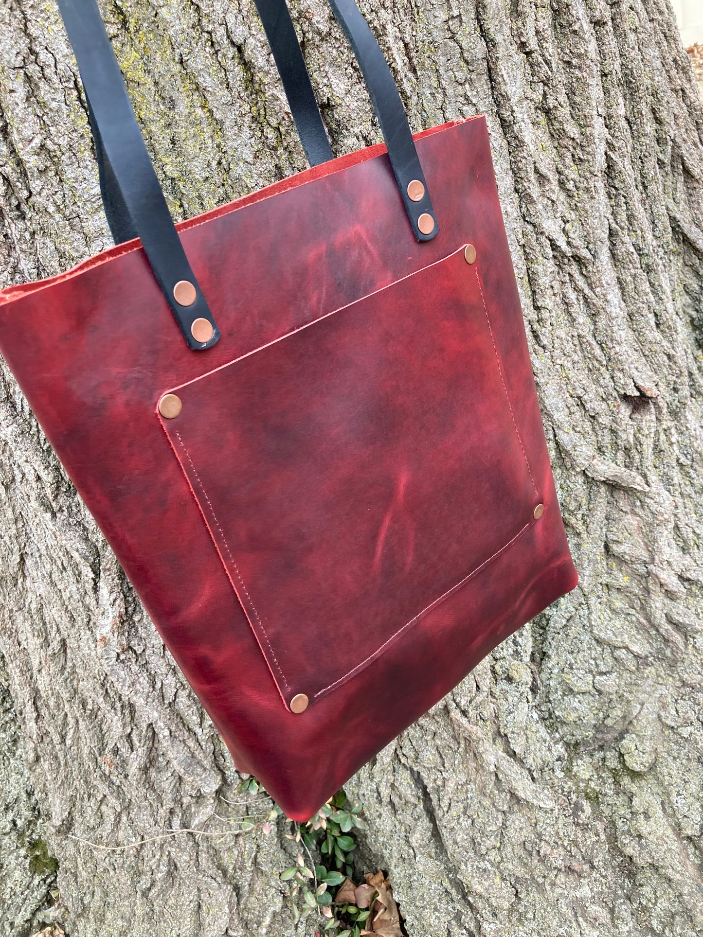 Large Dark Cherry Leather Tote Bag