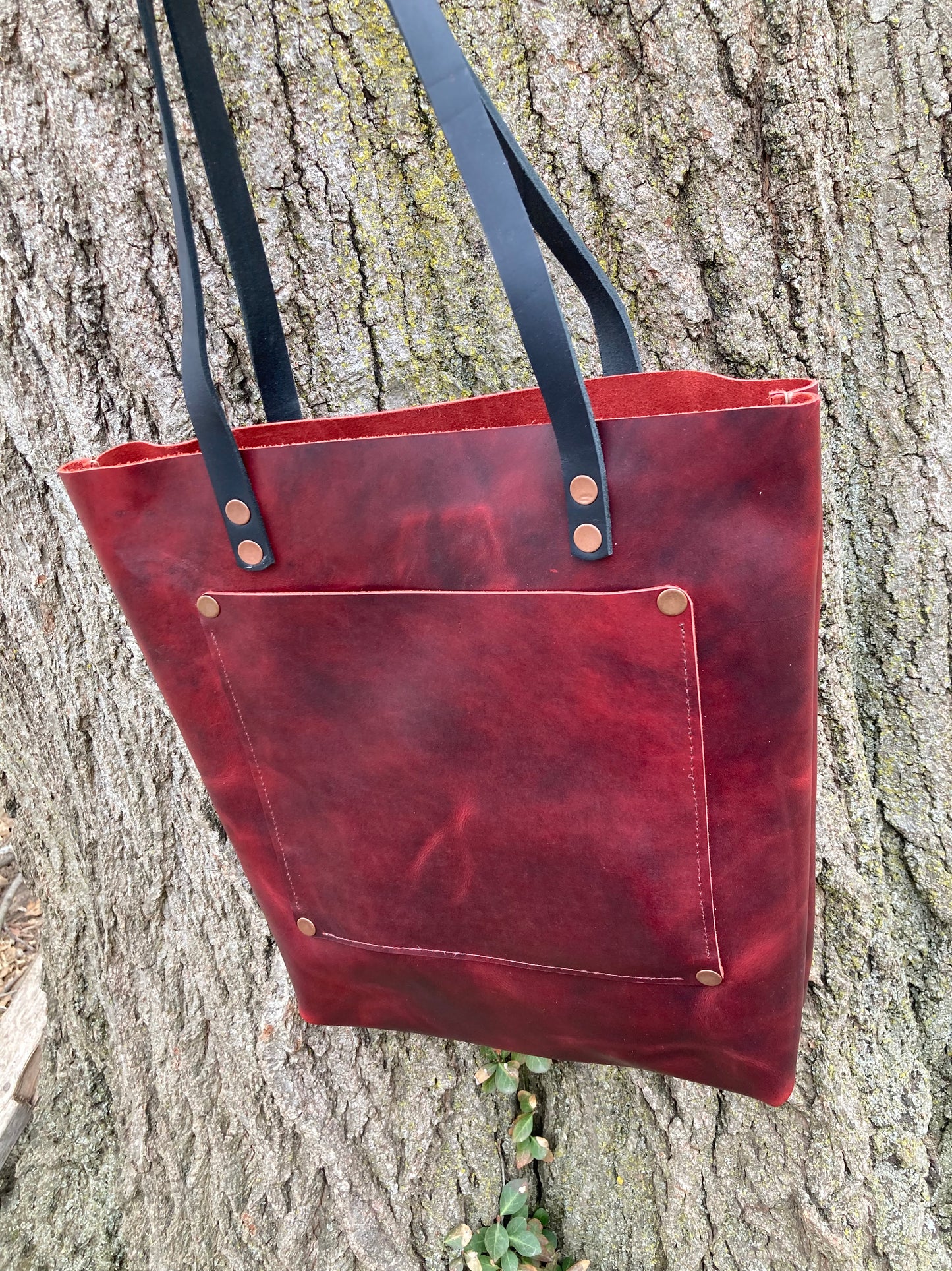 Large Dark Cherry Leather Tote Bag