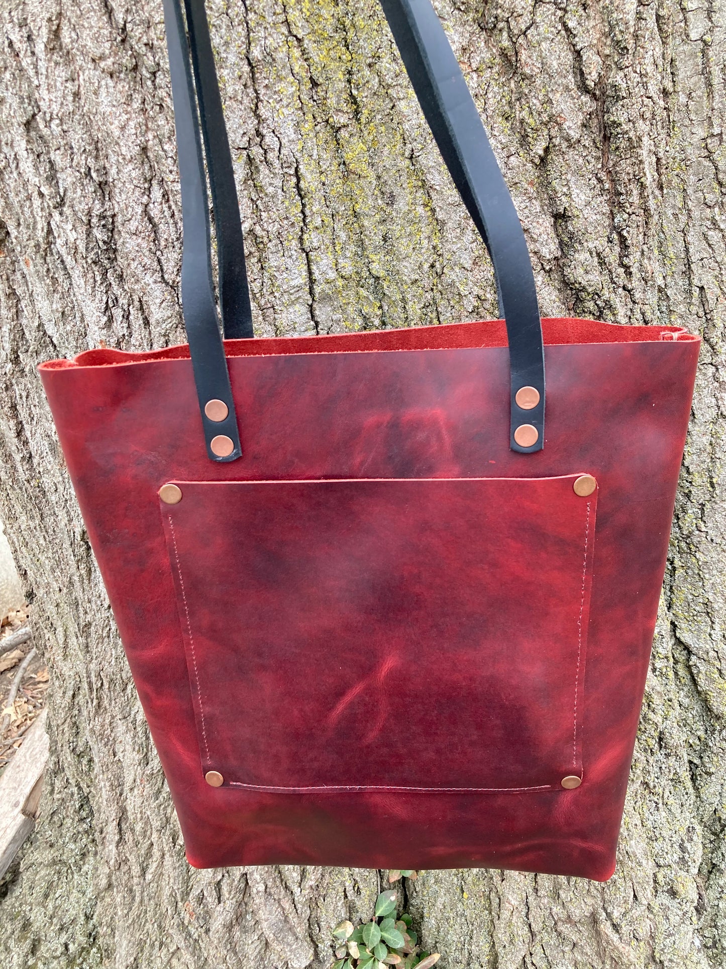 Large Dark Cherry Leather Tote Bag