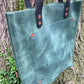 Green Leather Tote Bag (Black Straps)