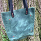 Green Leather Tote Bag (Black Straps)