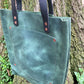 Green Leather Tote Bag (Black Straps)