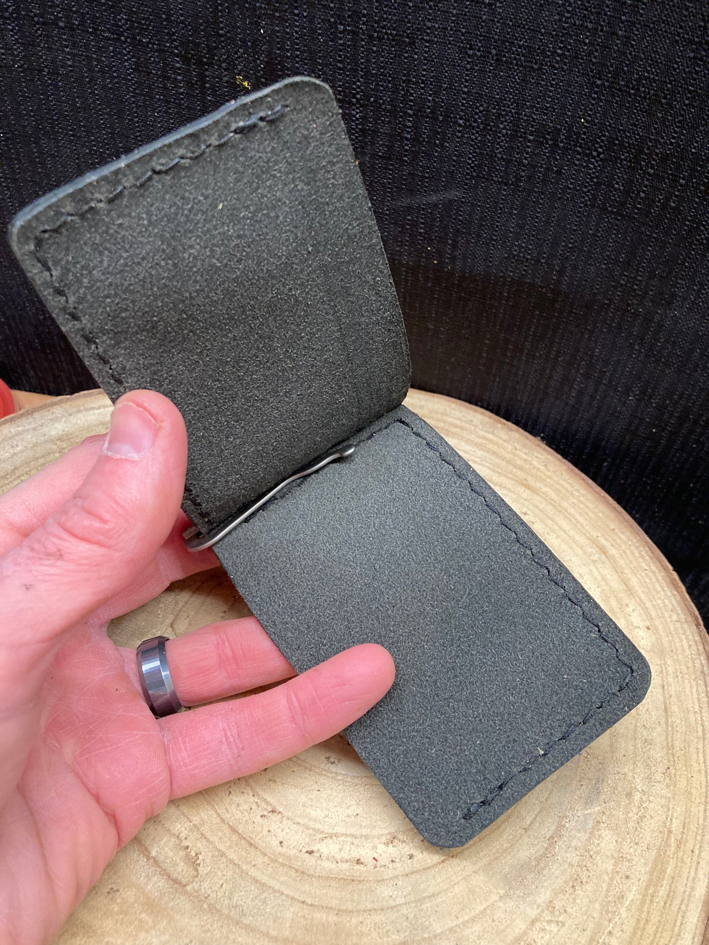 Horween Black Illini Leather Money Clip Wallet