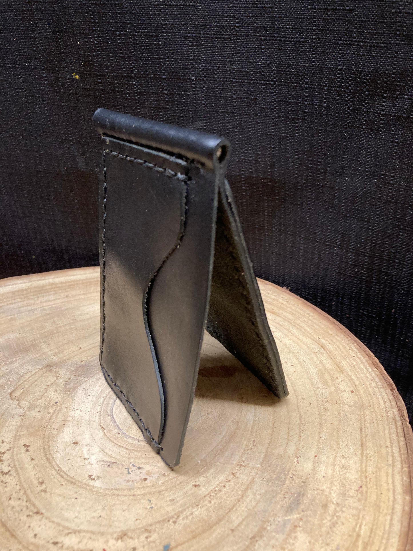 Horween Black Illini Leather Money Clip Wallet