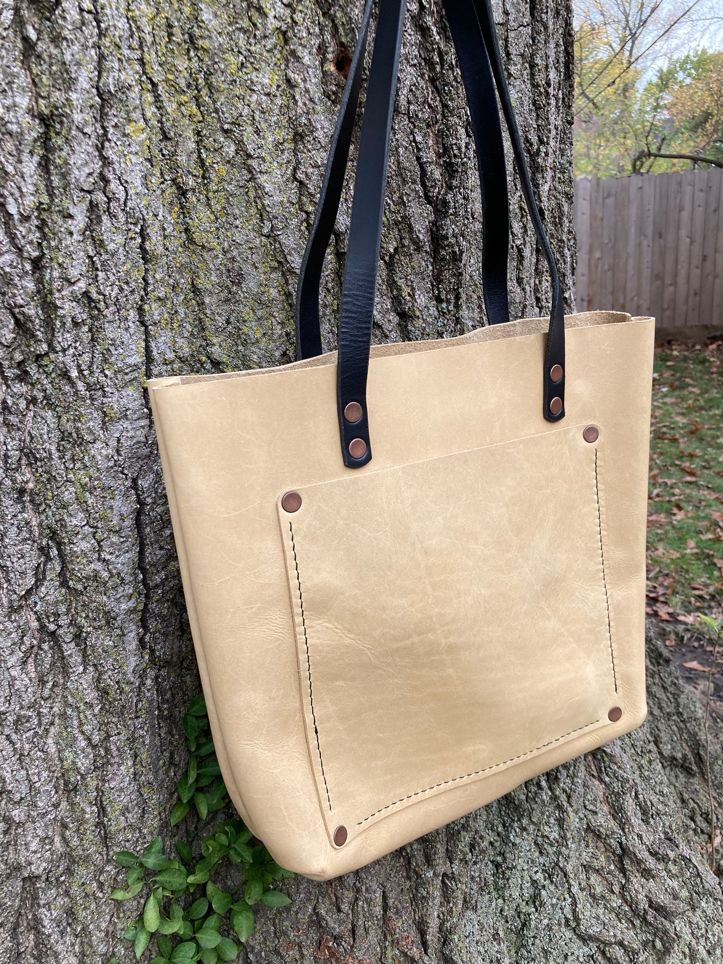 Antique Bone Leather Tote Bag