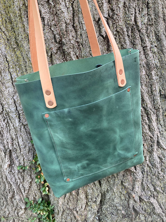 Green Leather Tote Bag