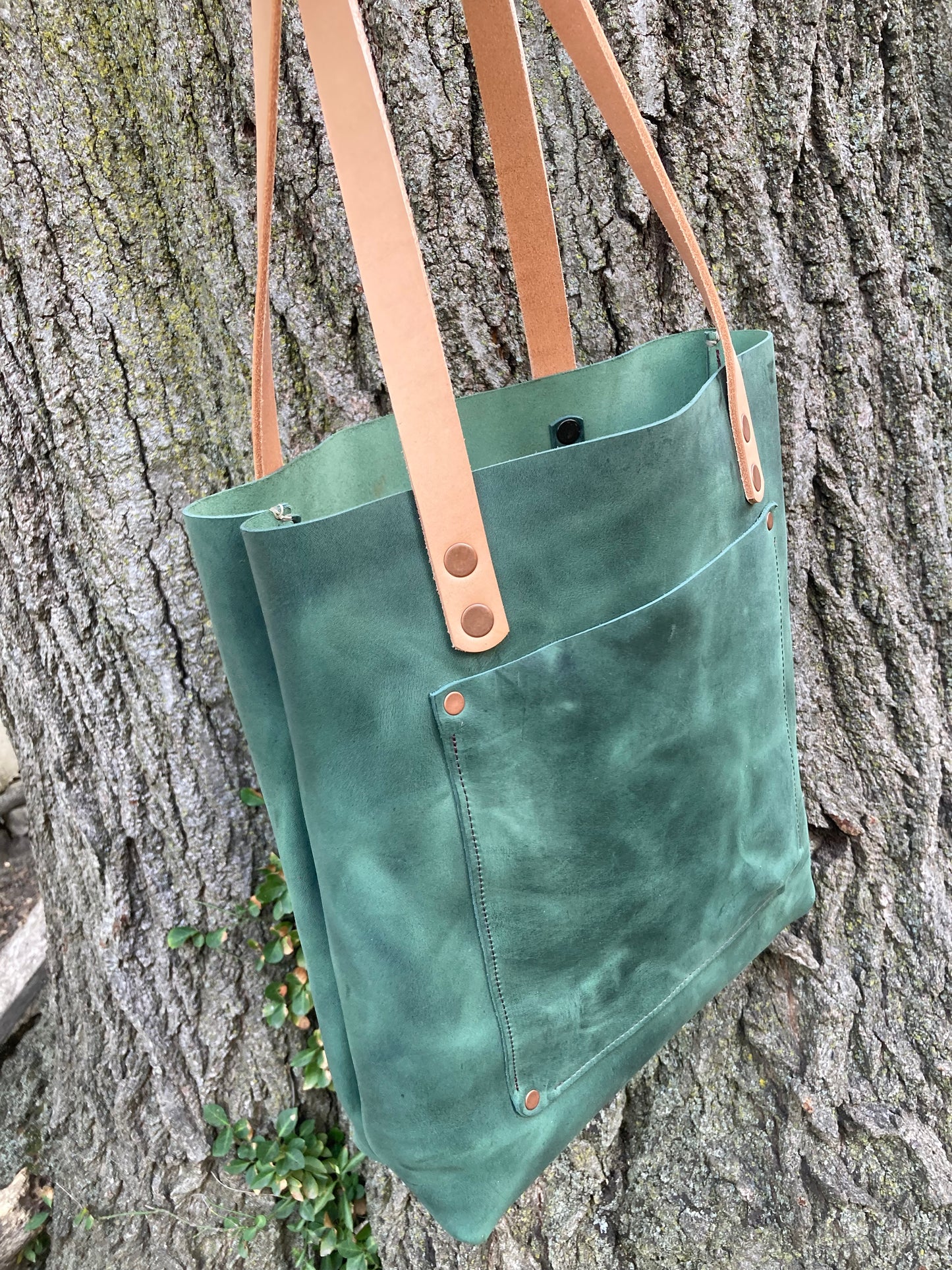 Green Leather Tote Bag